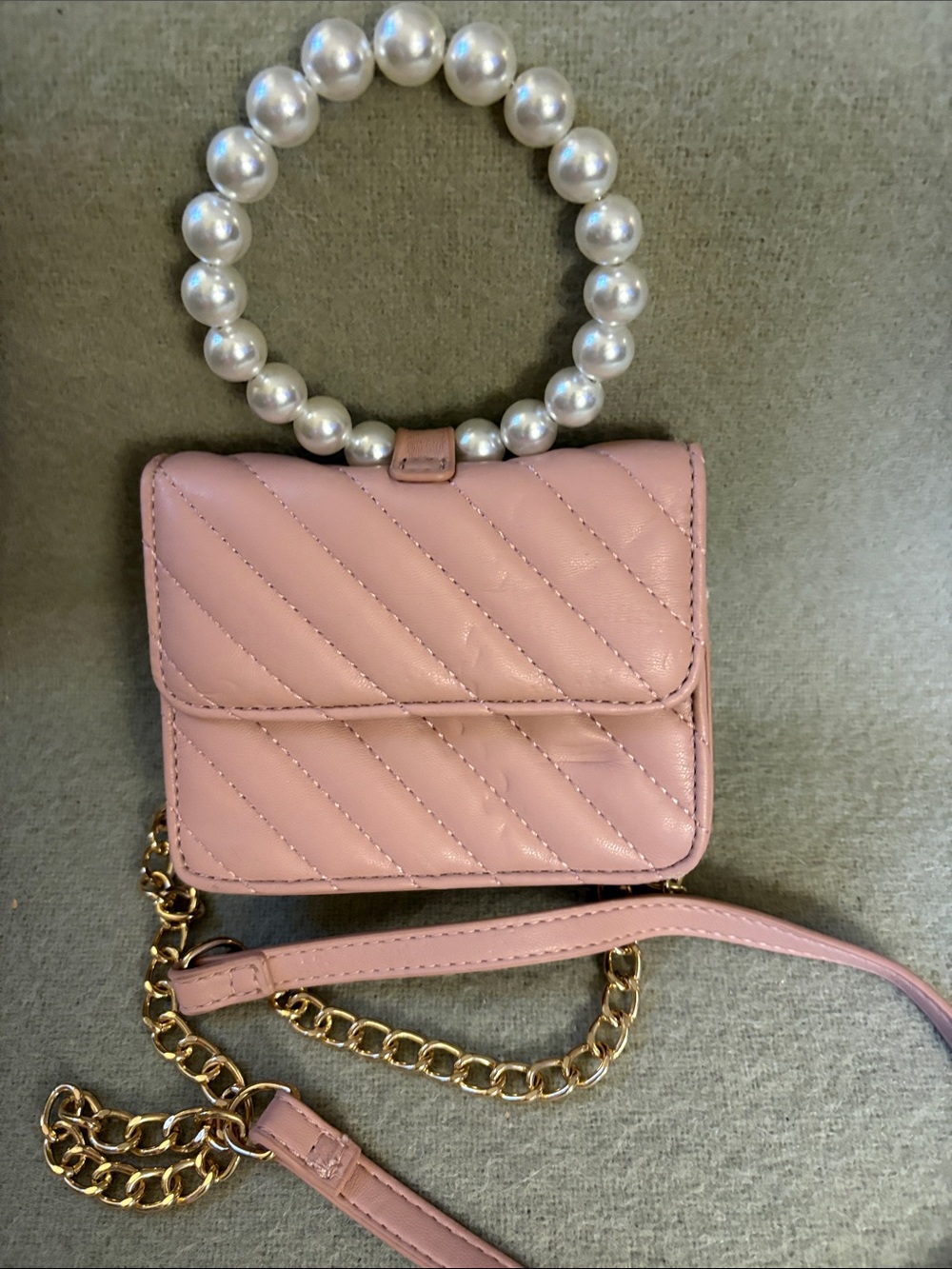 Pearl-Handle Quilted Mini Bag in Soft Pink